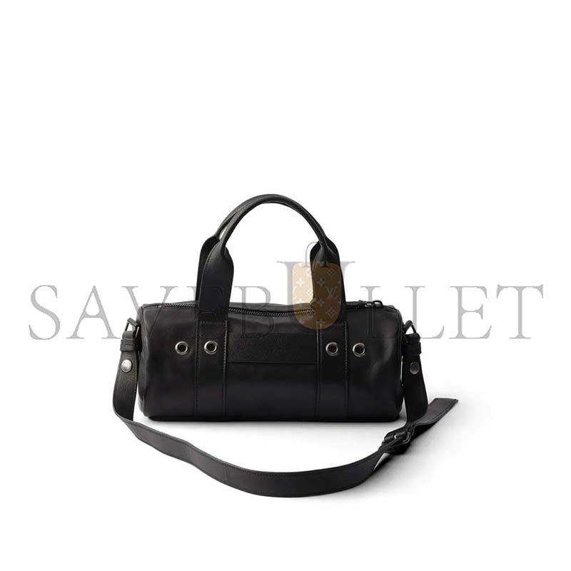 PRADA BLACK ROUTE LARGE LEATHER TOP HANDLE BAG 1BB161 (28.5*12*12cm)